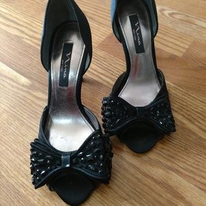 Black Peep Toe With Sparkly Bow